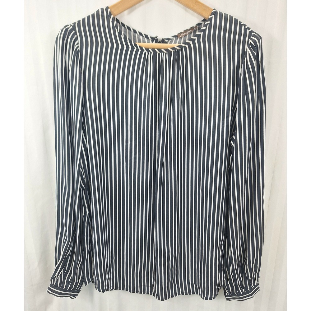 J.McLaughlin Womens Navy White Striped Long Sleeve Blouse Size S Viscose Rayon